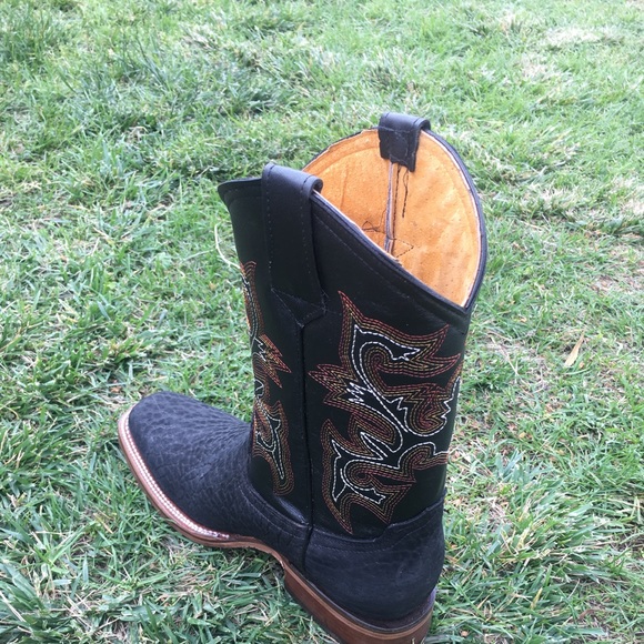 MEN'S WESTERN RODEO COWBOY BOOTS BULL NECK LEATHER BLACK BOTA CUELLO DE TORO 721 - Picture 4 of 5